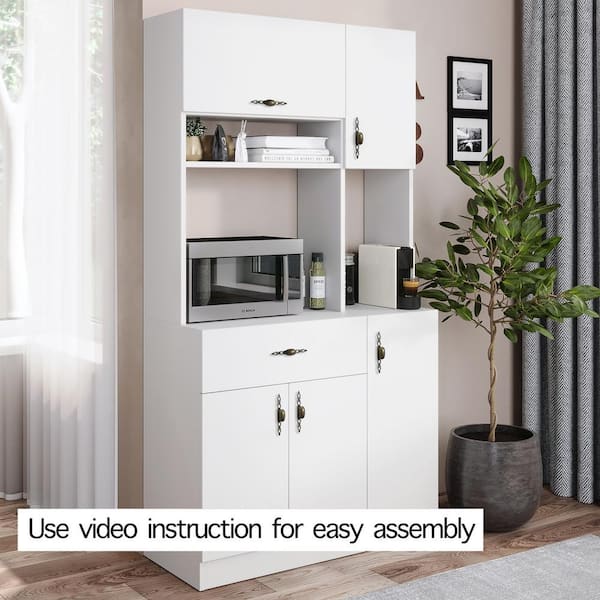 LIVING SKOG Monti White Pantry Buffet with Hutch and Drawer