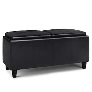 Avalon 42 in. Wide Contemporary Rectangle 2 Tray Storage Ottoman in Midnight Black Vegan Faux Leather