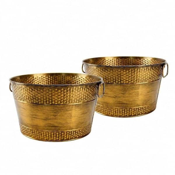 Copper Galvanized Metal Beverage Tub Ice Buckets, 2-Piece Set for Parties and Events
