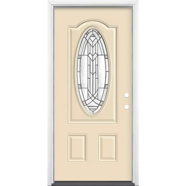 Masonite 36 in. x 80 in. Chatham 3/4 Oval Lite Left Hand Inswing Painted  Steel Prehung Front Exterior Door with Brickmold 45319 - The Home Depot