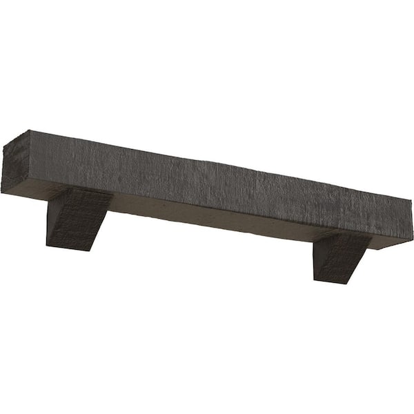 Ekena Millwork 4 in. x 6 in. x 4 ft. Rough Cedar Faux Wood Fireplace Mantel Kit, Breckinridge Corbels, Aged Cedar