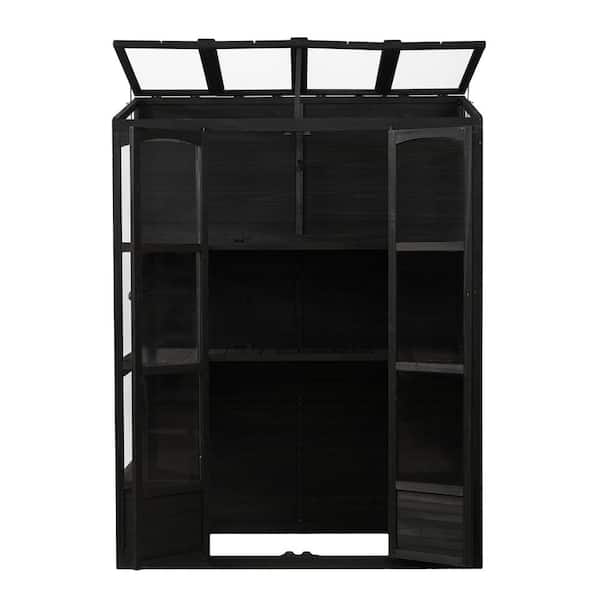 Zeus & Ruta 57.9 in. W x 29.1 in. D x 78.1 in. H Wood Black Greenhouse with 4 Independent Skylights and 2 Folding Middle Shelves