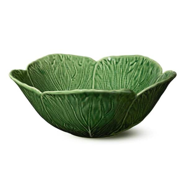 Le Jardin 128 fl. oz. 12.75 in. x 5 in. Green Stoneware Cabbage 3-D Deep Bowl