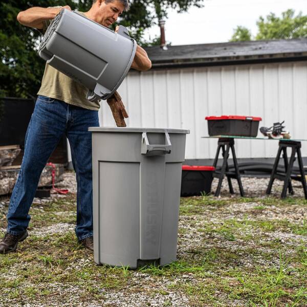 Husky 10 gal. Grey Heavy Duty Commercial Outdoor Trash Can with