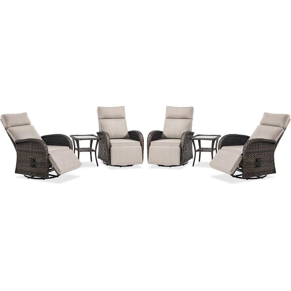 Comfort Series 6-Piece Wicker Patio Versatile Pneumatic Swivel Conversation Set with Beige Cushions