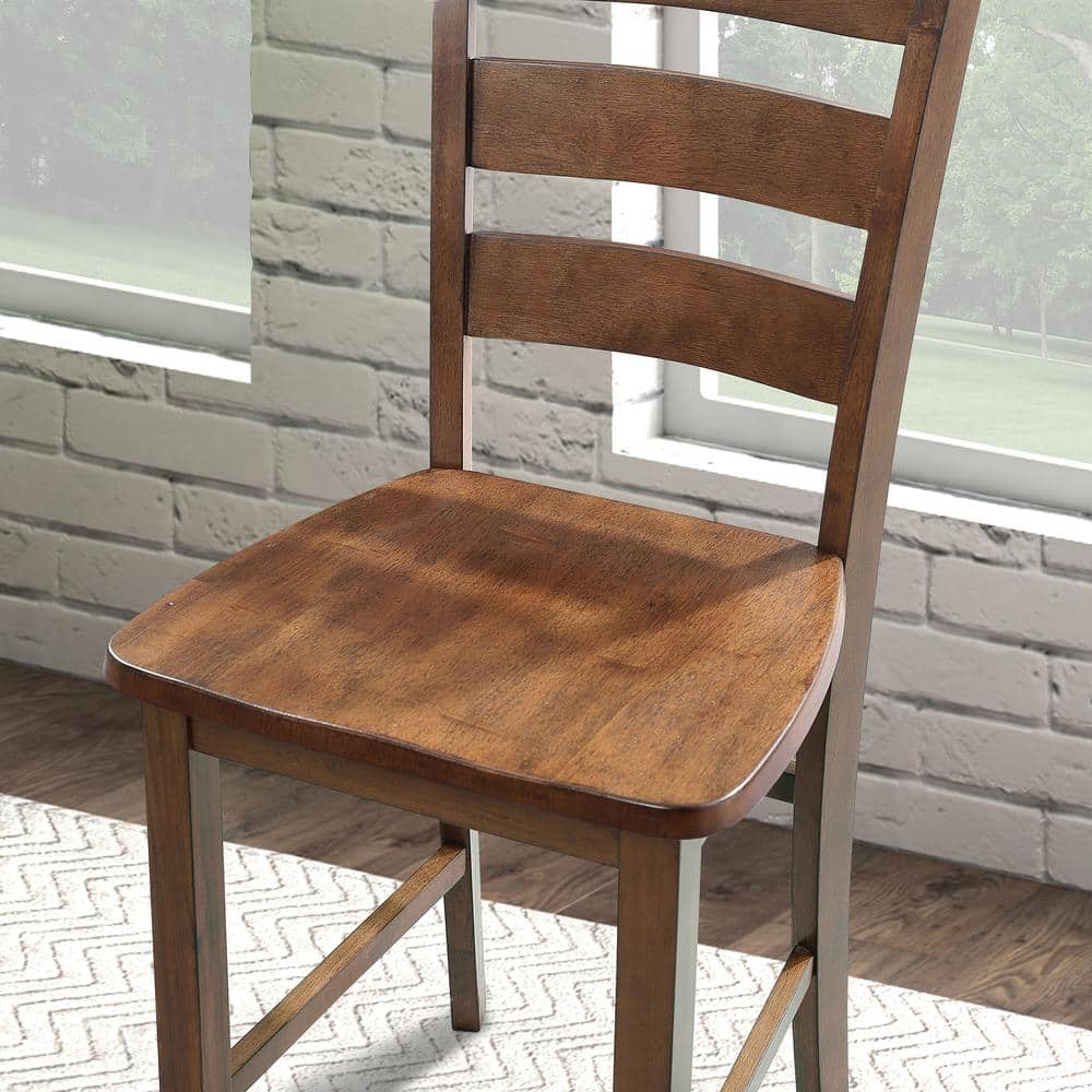 Walnut 5-Piece Square Counter Height Dining Set with Ladder-Back Chairs