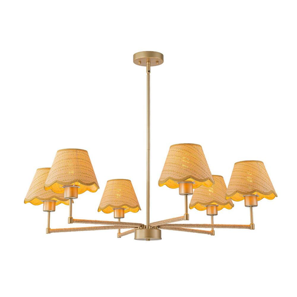 37.8 in. 6-Light Farmhouse Boho Fabric Gold Chandelier price history on PriceWatchPro