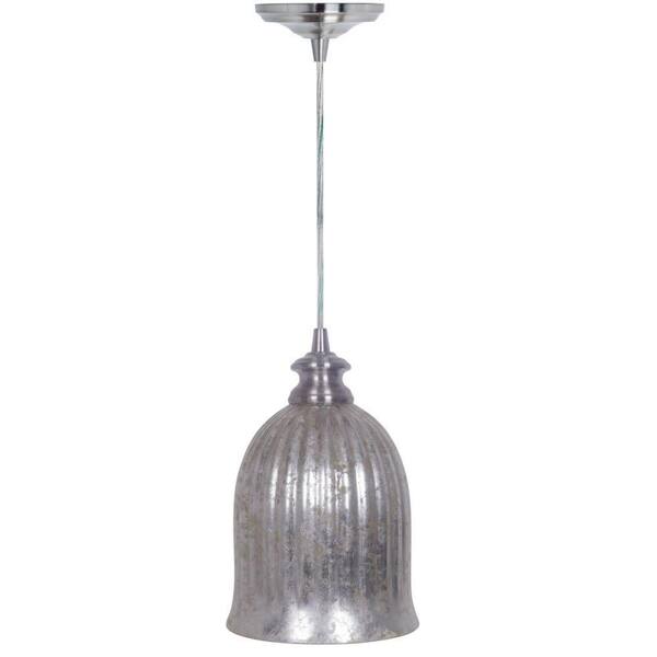Home Decorators Collection Mary 1-Light Hardwire Brushed Nickel Pendant with Mercury Glass Shade