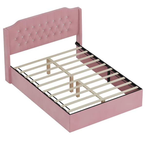 Harper & Bright Designs Pink Wood Frame Queen Size Tufted