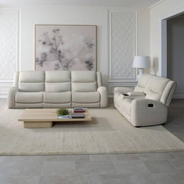 Gira 37.8 in. Round Arm Fabric Rectangle Manual Reclining Sofa in. Beige and Loveseat Set
