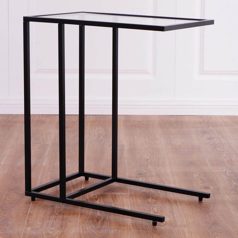 Sleek 26" Metal and Glass Sofa Side Snack Tray Table