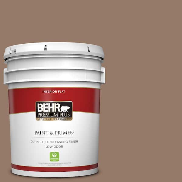 BEHR PREMIUM PLUS 5 gal. #BXC-73 True Walnut Flat Low Odor Interior Paint & Primer