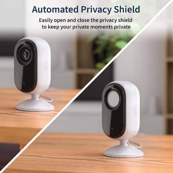 Arlo Essential Wireless Indoor Security Camera 2K (2nd Gen) with Privacy Shield, Night Vision, and Integrated Siren - White
