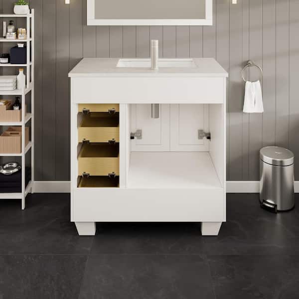 Eviva Loon 30 in. W x 22 in. D x 34 in. H Bathroom Vanity in Espresso with White Carrara Quartz Top with White Sink