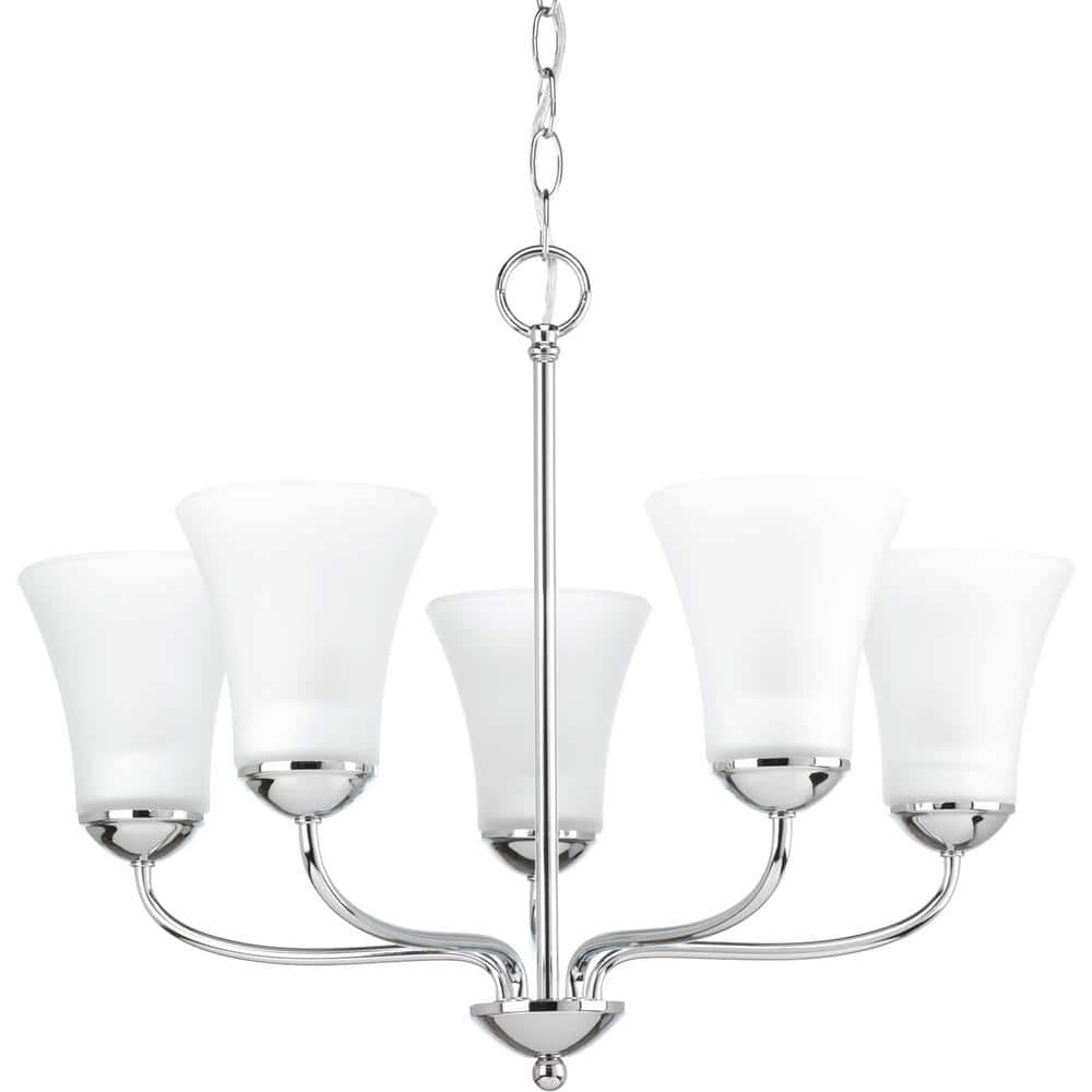 Polished Chrome 5-Light Chandelier with Etched Glass Shades
