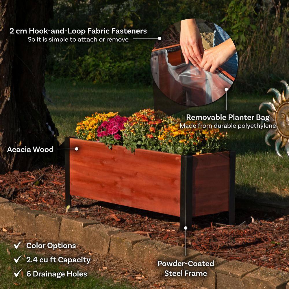 Acacia Wood Rectangular Raised Garden Bed Planter Box with Steel Frame