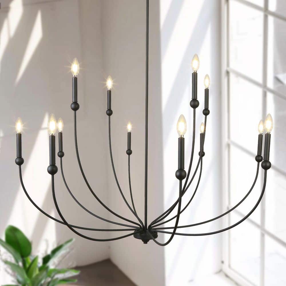 Transitional 48.8 in. 12-Light Black Candlestick Chandelier for Living Room, Large Foyer, No Bulb Included price history on PriceWatchPro