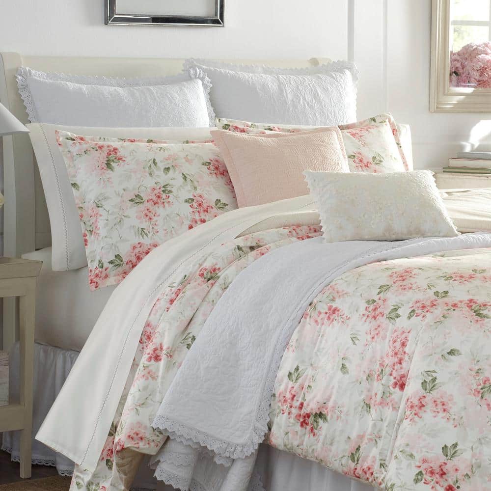 Twin White Cotton Reversible Floral Comforter Set