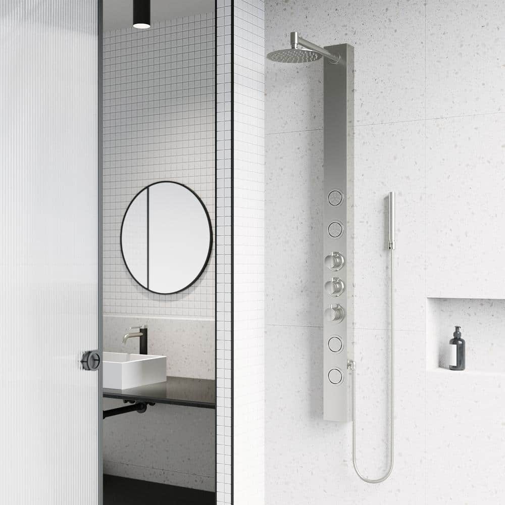 Sutton 58" Stainless Steel Shower Panel with Hand Shower and Jets