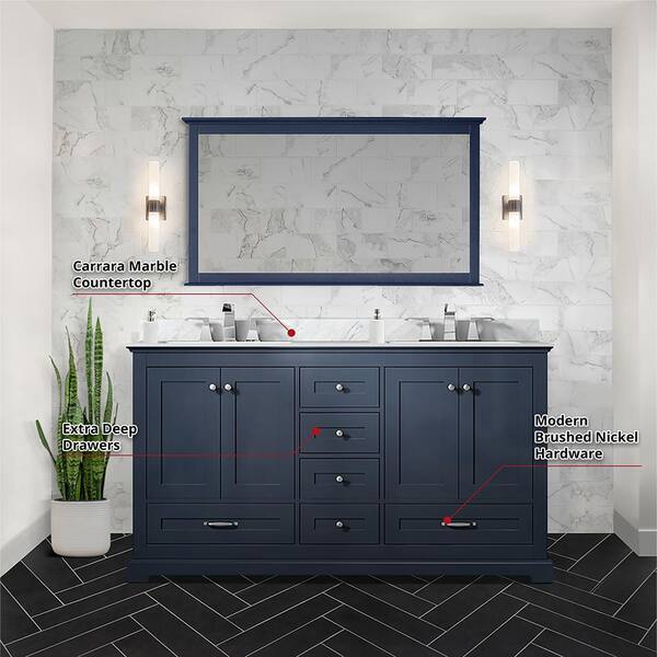 60 Bainbridge Vanity with Double Sinks and Carrara Marble Top in Blue -  HouseTie