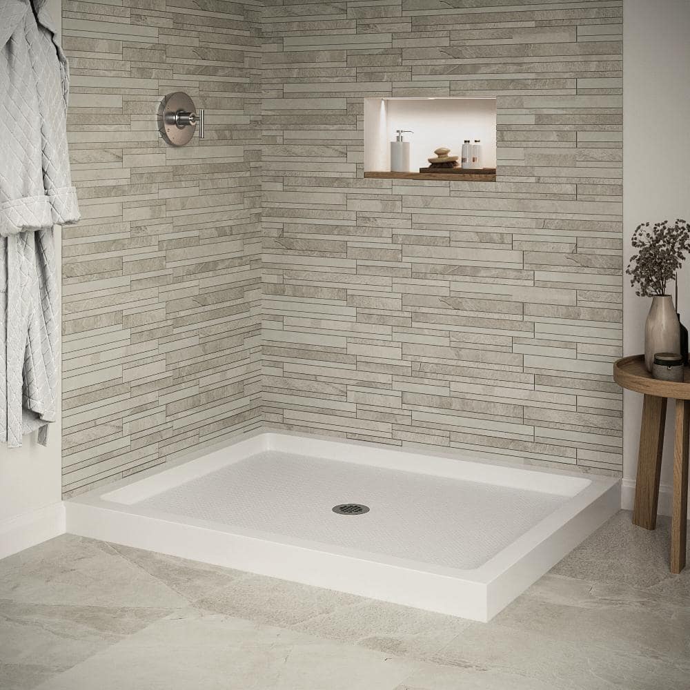 48'' Glossy White Rectangular Acrylic Shower Base with Center Drain
