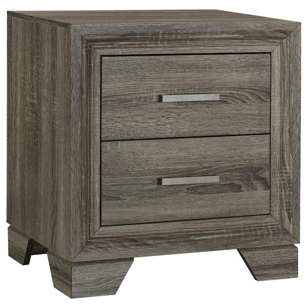 Benjara Reay Brown 2-Drawer 23.75 in. W Nightstand with Metal Bar Handles