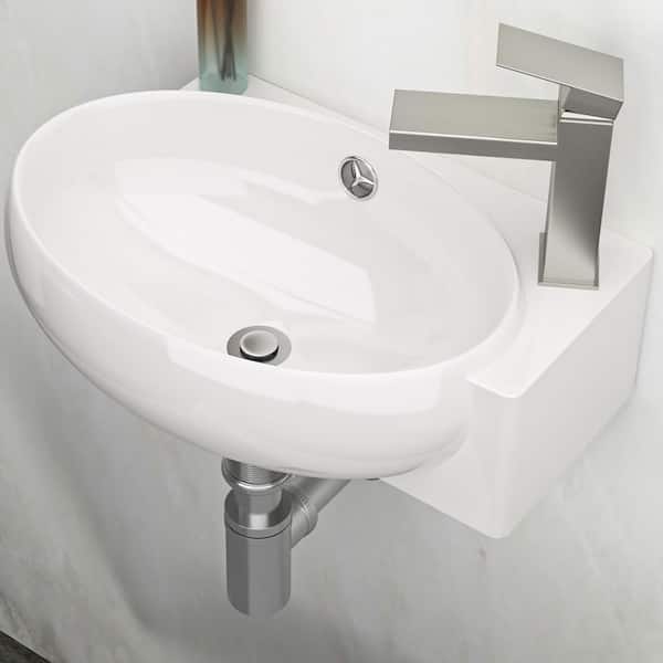 4.92 in. Ceramic Wall-Mounted Oval Bathroom Sink in White