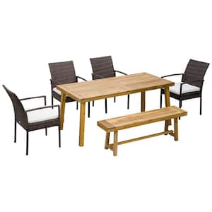 Casual Brown 6-Piece Wicker Section Chair Outdoor Dining Set with White Cushion