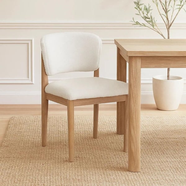 Natural Gray and White Fabric Dining Side Chair Set of 2