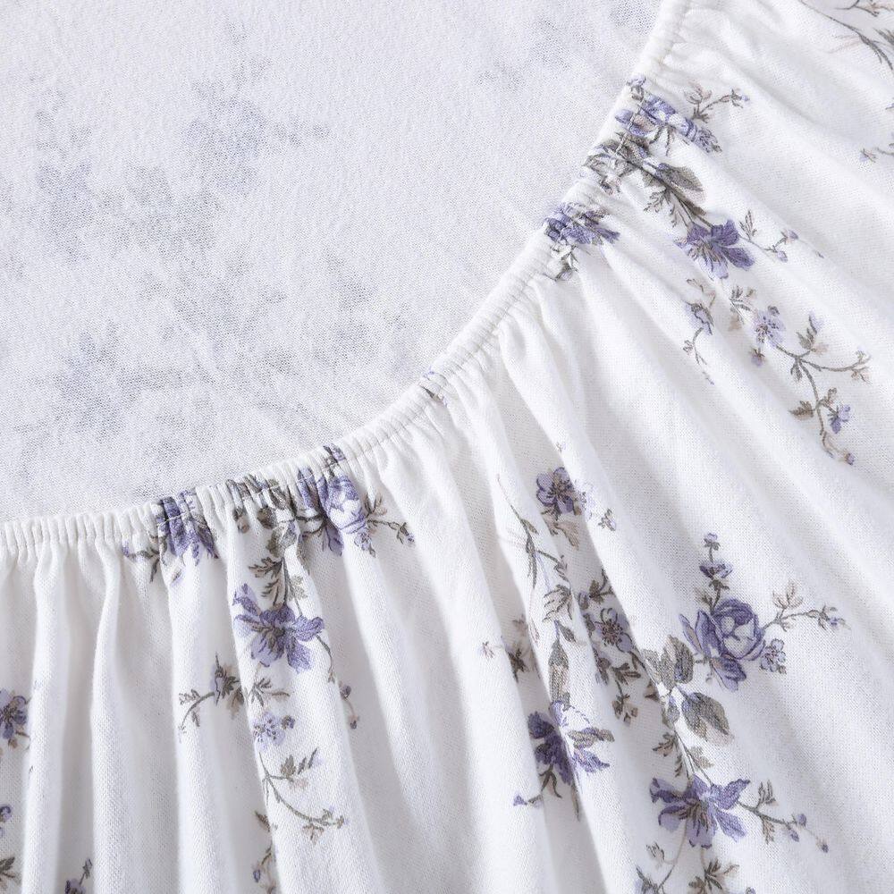 Jessika Purple Floral Cotton Flannel King Sheet Set