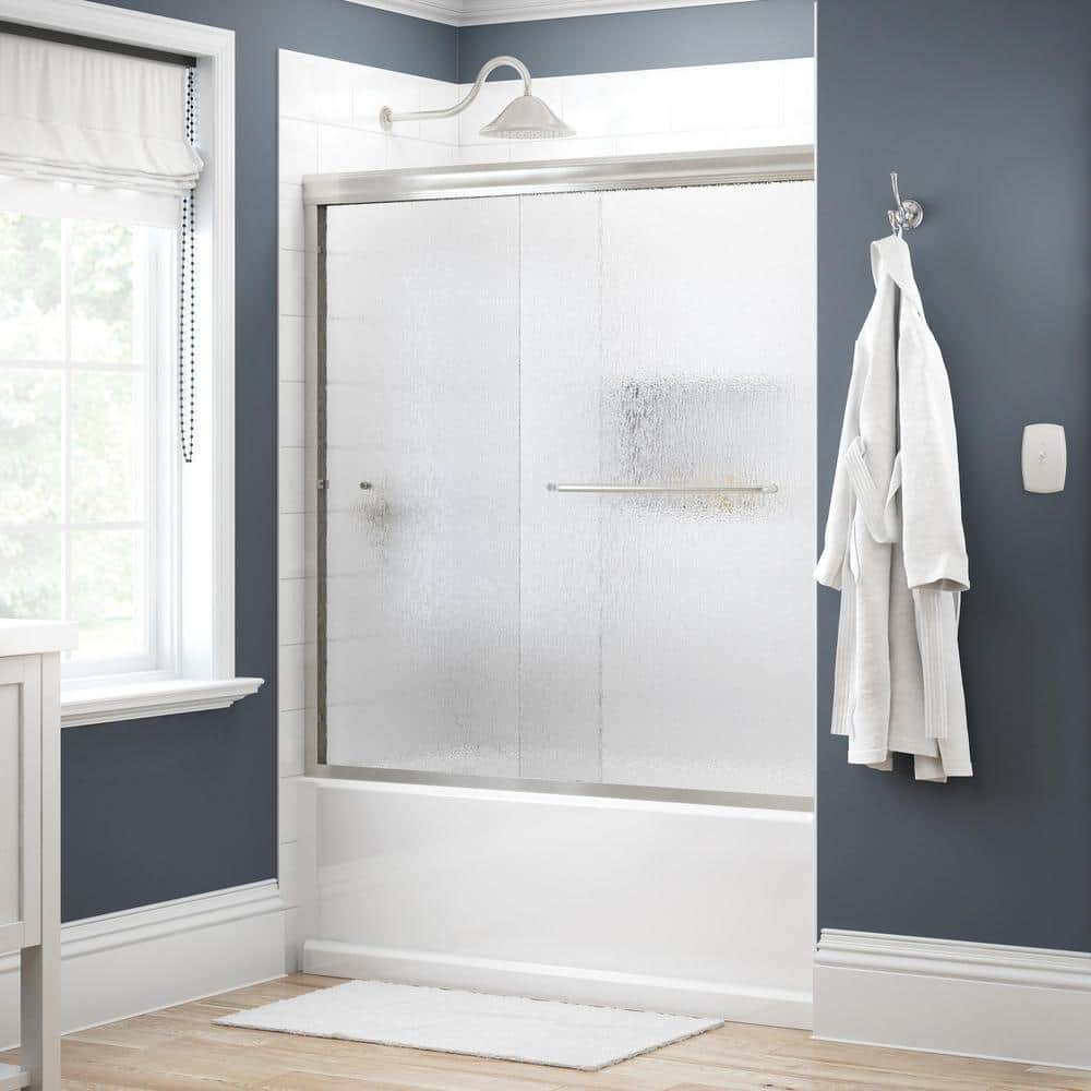 Delta Traditional 60 in. x 58-1/8 in. Semi-Frameless Sliding Bathtub Door  in Nickel with 1/4 in. Tempered Rain Glass 2435523 - The Home Depot