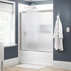 Simplicity 60 in. x 58-1/8 in. Semi-Frameless Traditional Sliding Bathtub Door in Nickel with Rain Glass
