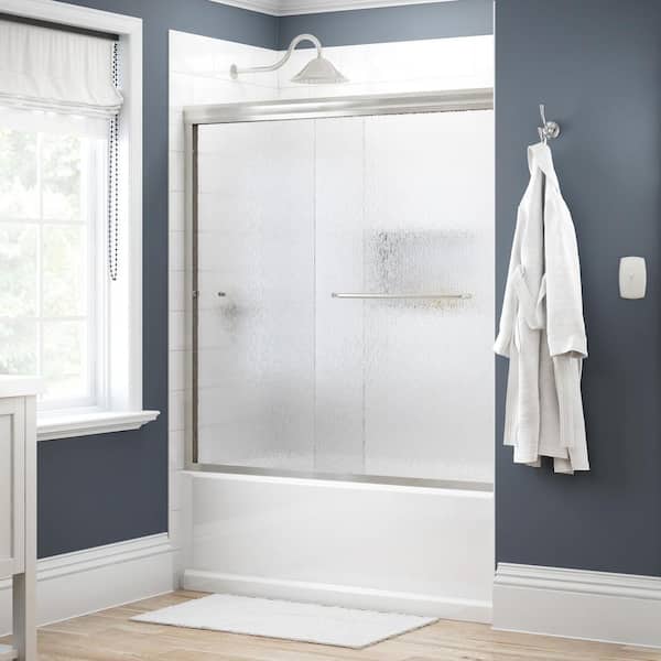 Delta Traditional 60 in. x 58-1/8 in. Semi-Frameless Sliding Bathtub Door in Nickel with 1/4 in. Tempered Rain Glass