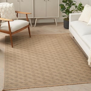 Washable Jute Natural 8 ft. x 10 ft. Geometric Solid Contemporary Area Rug