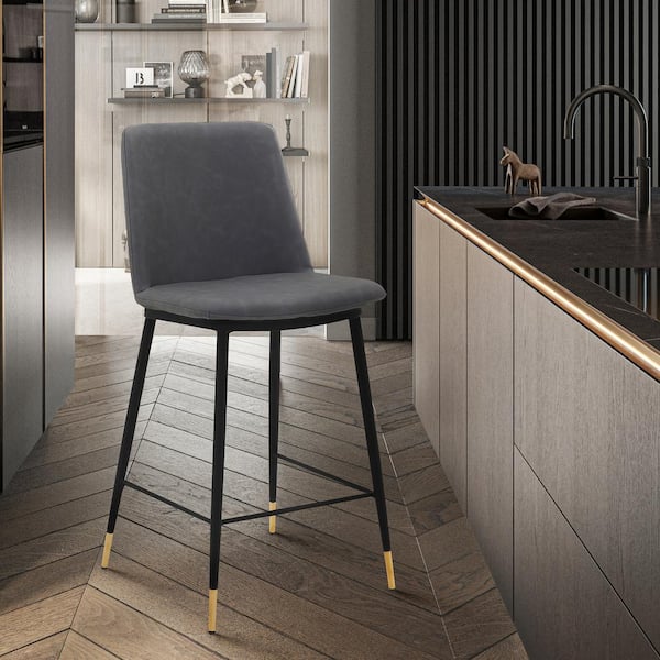 Armen Living Messina 26 in. Modern Faux Leather and Metal Counter Height Bar Stool