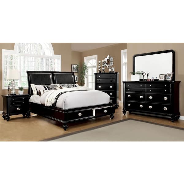 William S Home Furnishing Laa Hills, Black Leather Queen Bed Set