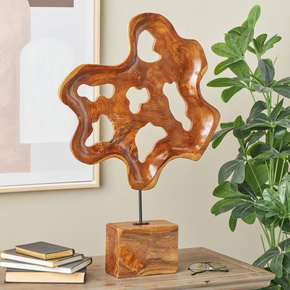 Brown Teak Wood Live Edge Abstract Tabletop Sculpture