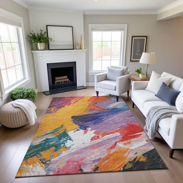 Mayfield Premium Machine Washable Abstract AMF1511 Gold 8 ft. x 10 ft. Area Rug