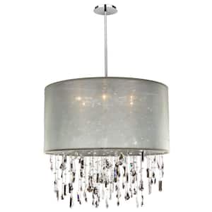 Around Town 005 21 in. 6-Light Assorted Shape Crystal and Chrome Semi-Flush Mount W Taupe Round Sheer Shade