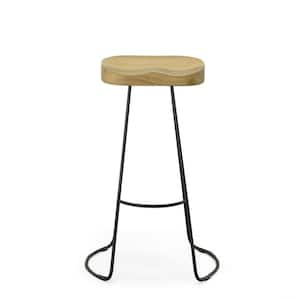 31 in. Natural Backless Metal Bar Chair with Wood Seat Set of 2