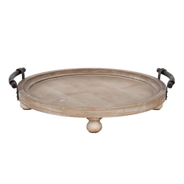 Hand Carved Round Conacaste Wood Tray from Guatemala - Natural Circle