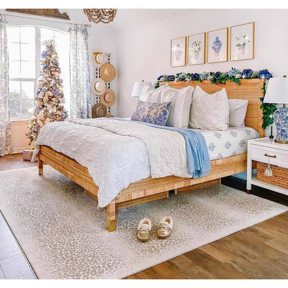 Gray and Beige Antelope Print Medium Pile Area Rug