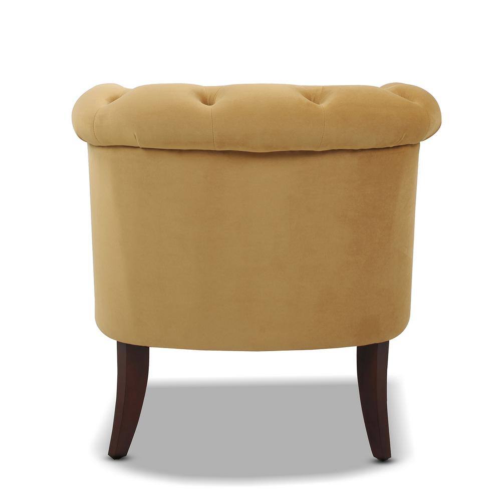 Gold Velvet Barrel Accent Chair with Wood Frame