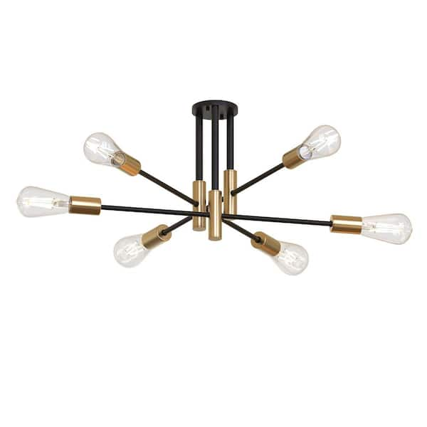 YANSUN 32.7 in. 6-Light Black Unique Modern Sputnik Semi-Flush Mount ...