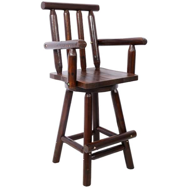 Unbranded Rustic Wood Outdoor Bar Stool with 360° Swivel, Wide Armrests, and Footrest for Kitchen, Dining Room, Pub, Restaurant