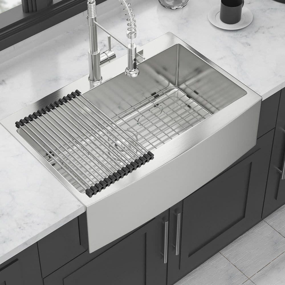 33 in. Farmhouse Single Bowl 16 Gauge Brushed Nickel Stainless Steel Kitchen Sink with Bottom Grids price history on PriceWatchPro