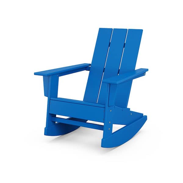 POLYWOOD Grant Park Pacific Blue Modern Plastic Adirondack Outdoor Rocking Chair