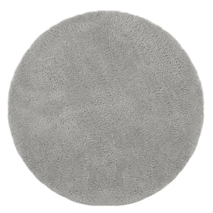 GHDG Solid Gray 6 ft. Shag Plush Round Rug Area Rug