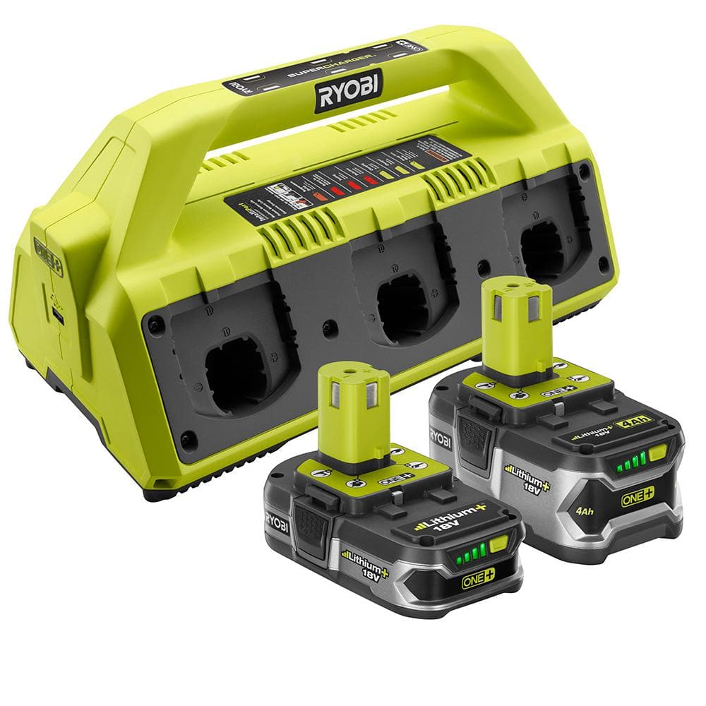 Ryobi One 18v 6 Port Dual Chemistry Supercharger Kit With 1 4 0 Ah Lithium And 1 1 5 Ah Compact Lithium Batteries P1820 The Home Depot