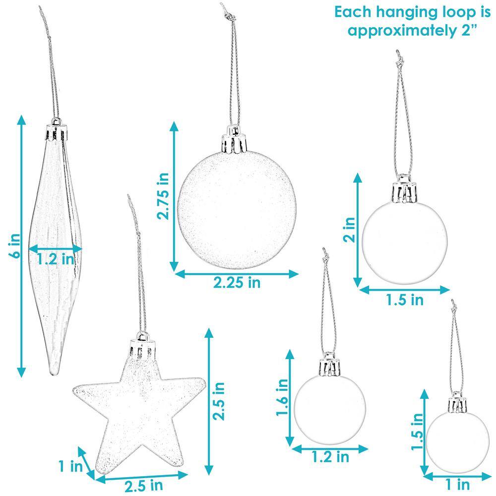 Silver Shatterproof Plastic Christmas Ornament Set, 59 Pieces